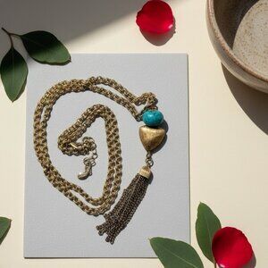 Mollybeads Turquoise Waterfall gold tone chain EUC 32' long